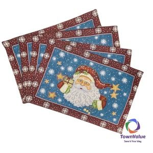 Primitive Santa Clause Table Placemats Set Of 4 Christmas Table Woven Linen